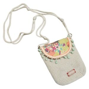 Sakroots Crochet Crossbody Cell Phone Bag Floral Trim Boho Hippie Purse Festival